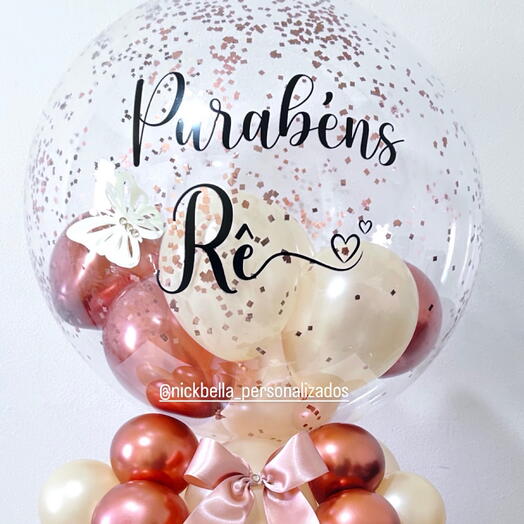 Arranjo de mesa de balões cor rose gold