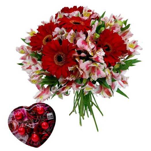 Buque de Gerberas com Astromelias e Bombom Viermon