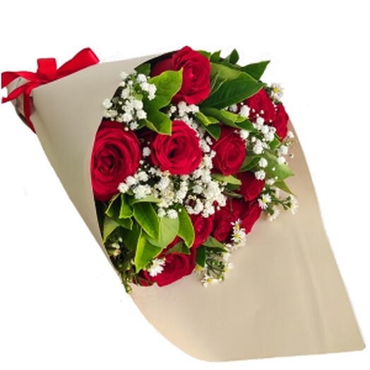 Buquê Com 12 Rosas Vermelhas No Cone