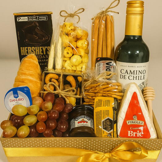 Cesta de Presente Vinho E Petiscos Luxo