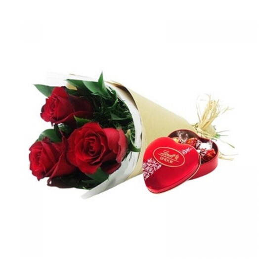 Buquê 3 Rosas Colombianas e Lindt