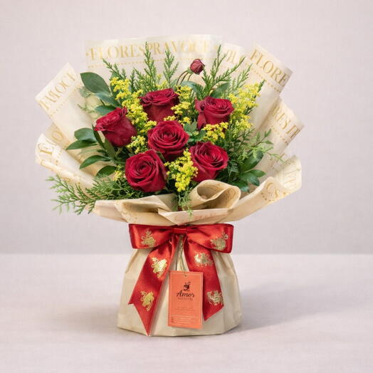 Buquê Premium Coreano com 6 Rosas Vermelhas