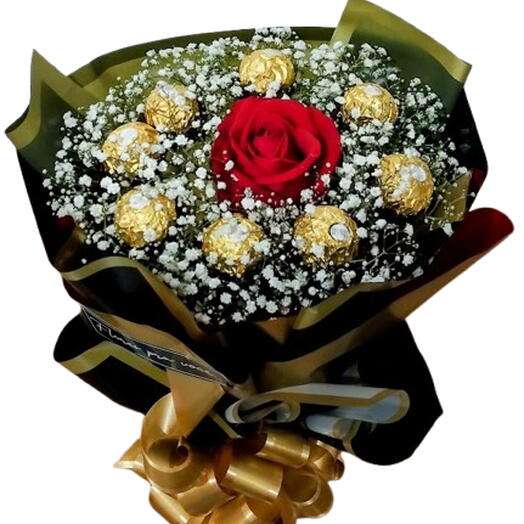 Buquê de Ferrero com 1 Rosa Vermelha