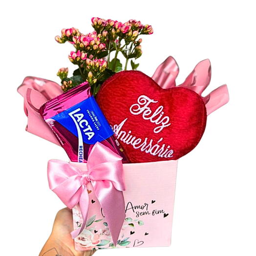 Box Amor sem Fim Kalanchoe e Sonho de Valsa e Pelucia Feliz aniversario