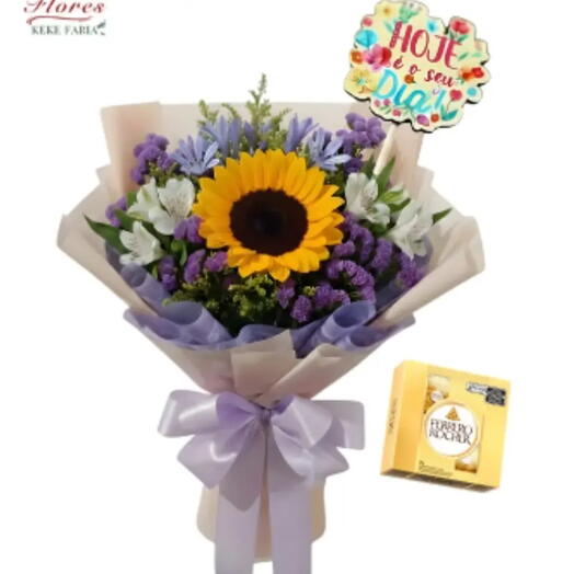 Buquê Hoje e o Seu Dia com Amor e Chocolate