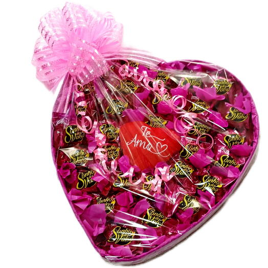 Coração c/30 Bombons Sonho de Valsa e Chaveiro Te Amo