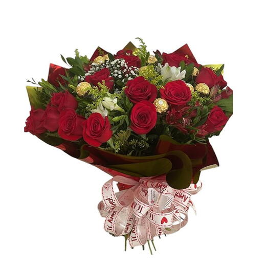 Buquê com 24 Rosas e Ferrero Rocher