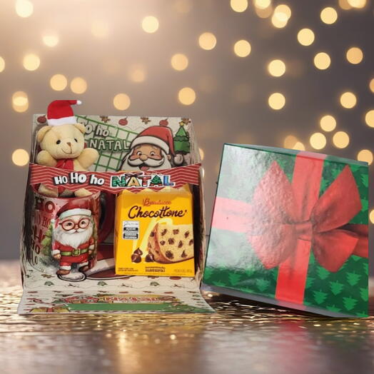 Caixa Surpresa De Natal Com Mini Chocottone E Mini Urso