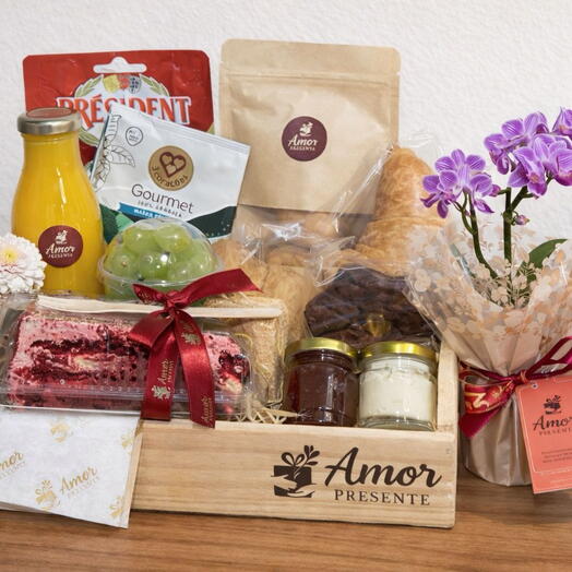 Cesta Delicia de Cafe Premium com Mini Orquidea