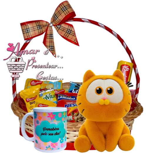 Cesta Cafe da Manhã com Pelucia Garfield