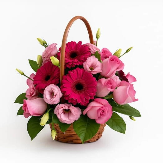 Cesta de Flores Mistas em Tons Rosados