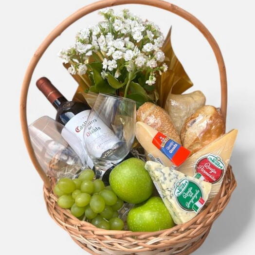 Cesta Vinho e Queijos Premium