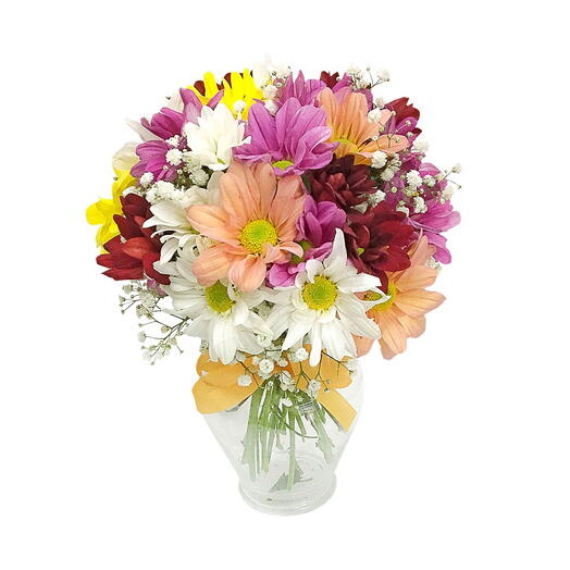 Mini Arranjo De Margaridas Coloridas No Vidro