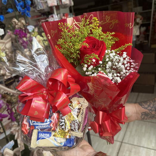 Kit 1 Rosa com Coração de Bombom