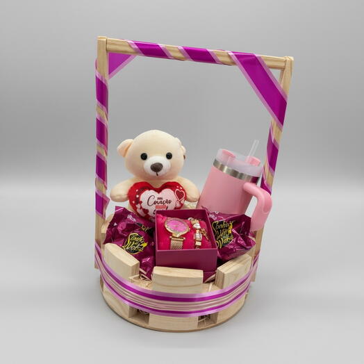 Cesta Tempo de Amar com Ursinho, Copo Termico C565