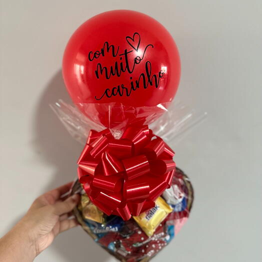 Coração de Chocolate + Balão Personalizado com Carinho