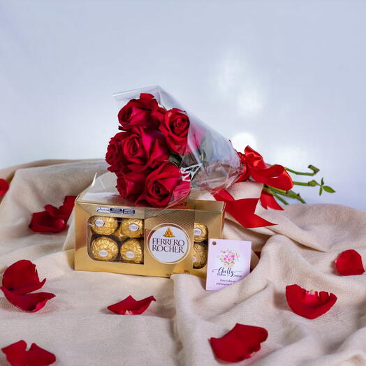 Buquê com 6 Rosas com Ferrero Rocher