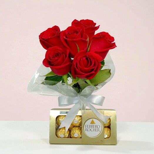 Buque 6 Rosas com Ferrero Rocher