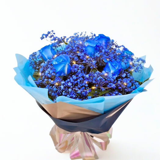 BUQUE ROSAS E LUZES - 6 ROSAS AZUIS