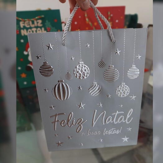Sacola Prata p/ Presente Natalina