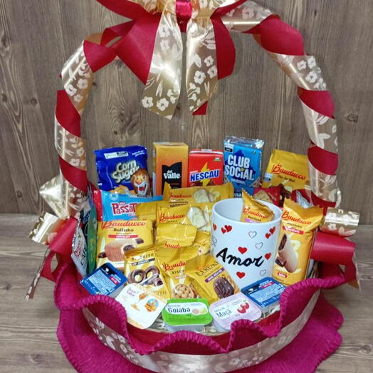 Cesta cafe da manhã escolha sua caneca de temas