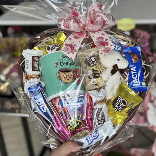 Coração com caneca e chocolate especial