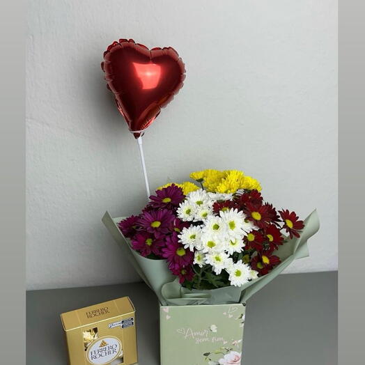 Margarida plantada com Ferrero Rocher 50g + balão coração